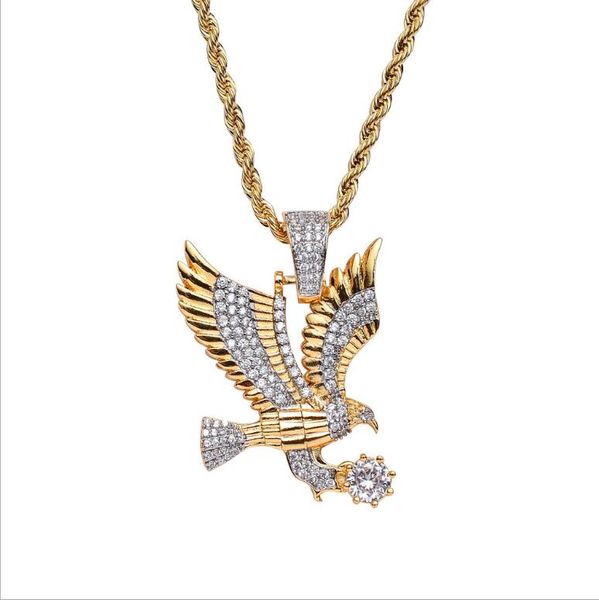 

eagle hawk hip-hop men's necklace genuine gold plated micro zircon pendant jewelry european and american hot, Silver
