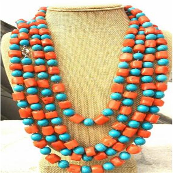 

naturel joli rose corail bleu turquoise perle longue 100 pouces collier, Silver