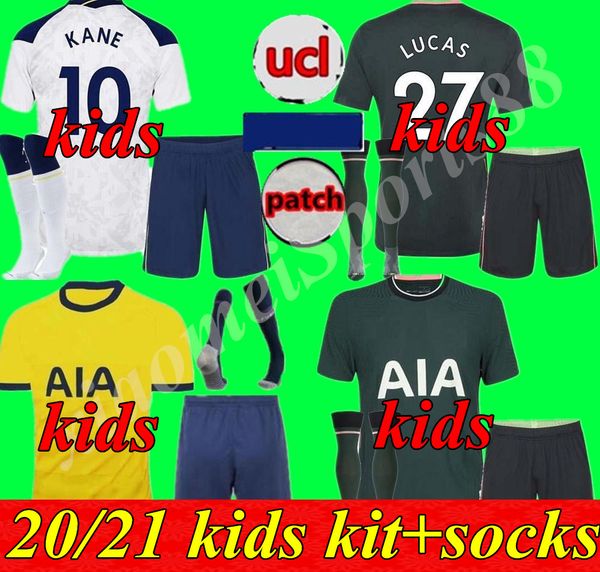 

20 21 spurs kids kit home soccer jersey kits 2020 2021 tottenham kane son alderweireld eriksen dele away youth child football shirt, Black