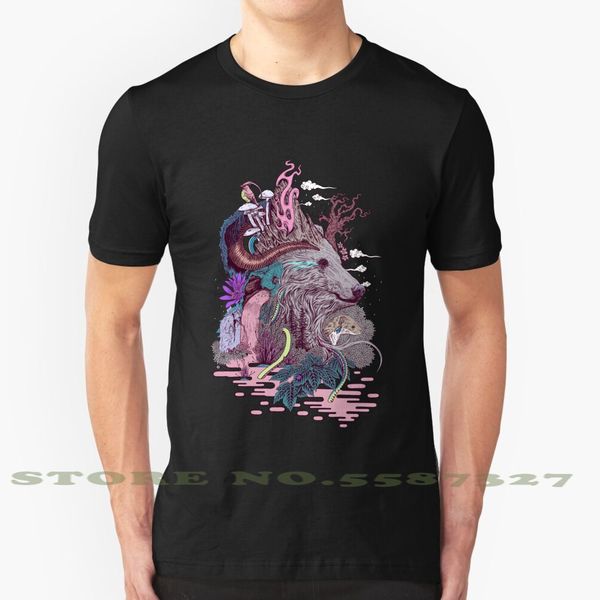 

лесничий черный белый tshirt мужчины женщины медведь природа surreal lowbrow водопад гриб фэнтези folk розовый detail