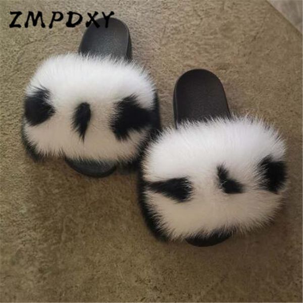

woman real fur slippers kids/childrens fluffy plush sandals ladies hair slides furry beach flip flops home shoes eu28-45, Black