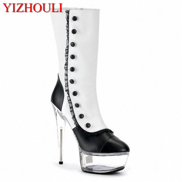 

chic 15cm plus size platform high-heeled boots cosplay classic knee high boots 6 inch closed toe sexy, Black