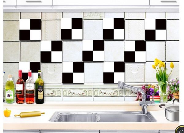 

2020 wholesale simple modern black and white waterproof renovation stickers kitchen oil proof sticker 20cm ceramic tiles with wall stickers