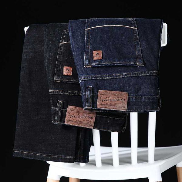 

men's jeans 2021 autumn classic business straight-leg blue black cotton elasticity denim pants male brand trousers