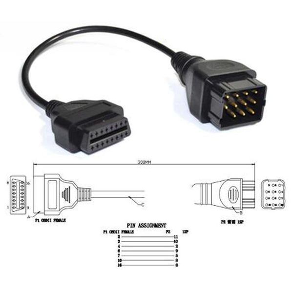 

obd for renaut 12 pin to 16 pin obd2 obdii cable car for cdp trucks diagnostic tool connector 12pin cable