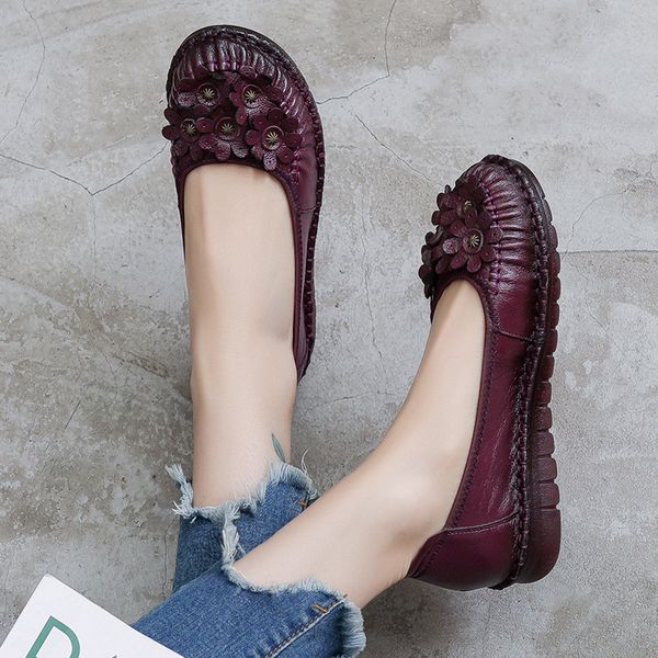 

alishinrey женщины мокасины из натуральной кожи плоские каблуки цветок круглый toe мягкие сплошные обувь платформа женская обувь zapatos de, Black