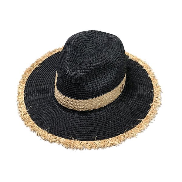 

elegant england summer wide beach straw hat sun protection uv hat sun beach woven jazz cap black, Blue;gray