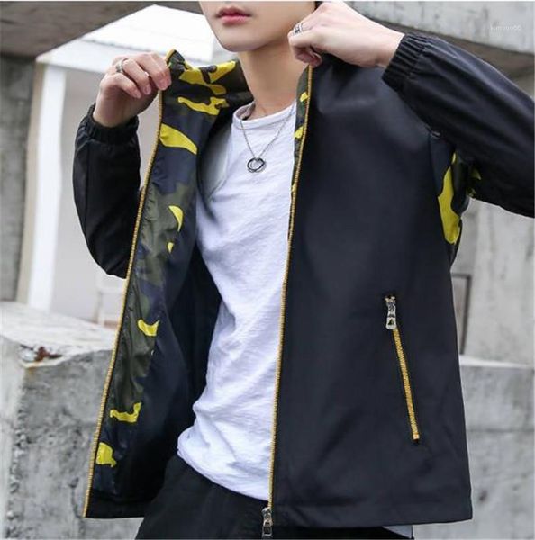 

print jackets fashion hooded long sleeve zipper coat casual nature color mens clothing mens spring autumn, Black;brown