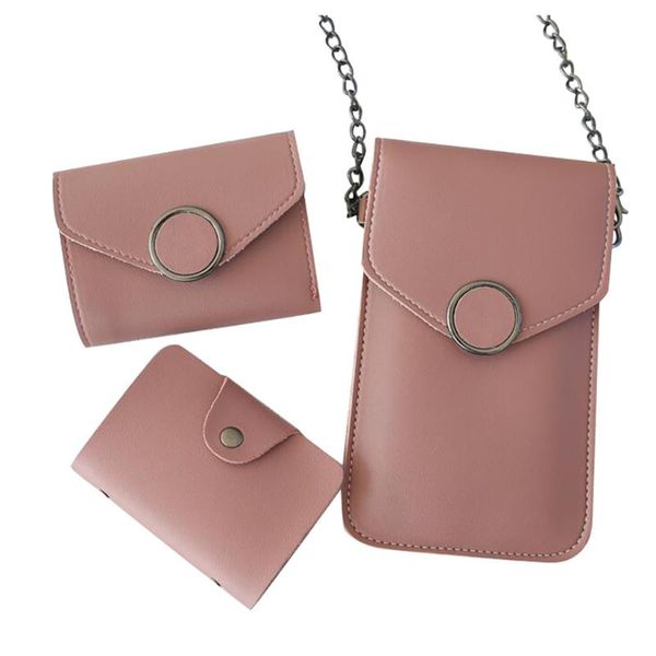 

3pcs bag womens phone bag touchable leather shoulder wallet card package set