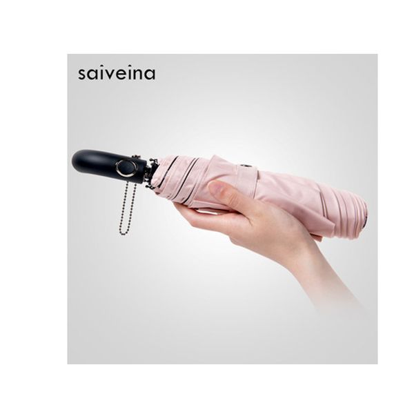 

saiveina pongee waterproof anti uv sun protection parasol full automatic open & close black coating women rain umbrellas korean