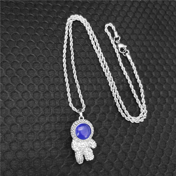 

selling trend inlaid sapphire astronaut astronaut alien robot necklace sweater chain, Silver