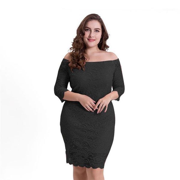 

size fashion clothing slash neck 3/4 sleeve hollow out apparel 4xl womens summer designer dresses plus, Black;gray