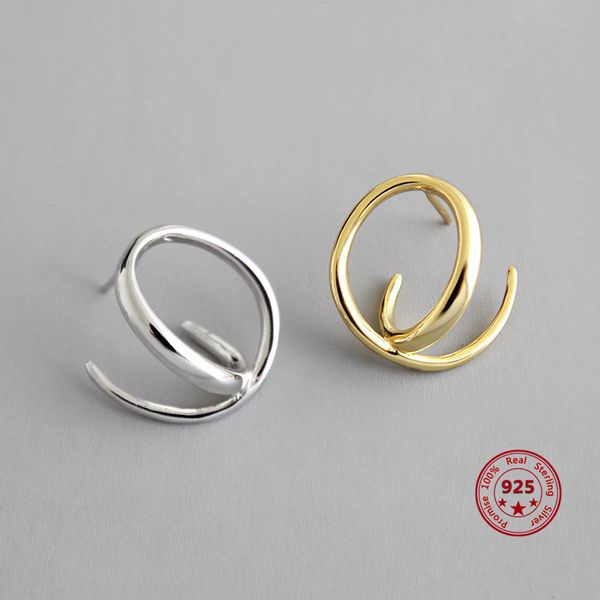 

other 925 sterling silver fashion stud earrings for women simple irregular line shape selling trend wild style jewelry, Golden;silver