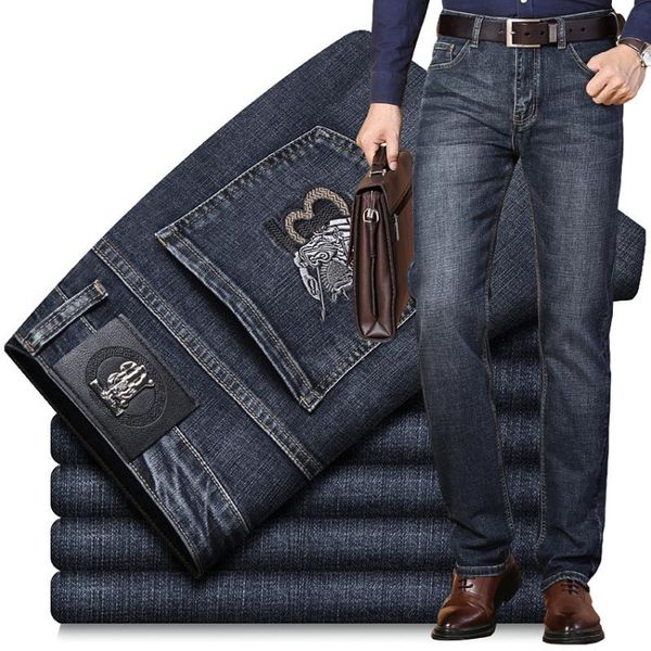 

new men's jeans slim elastic b word brand autumn winter fashion business trousers classic style cotton jeans denim pants, Blue