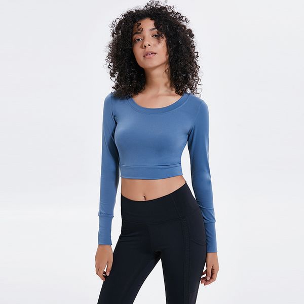 

lu-016 crop women yoga shirts long sleeve solid color soft gym sports wear, White;red