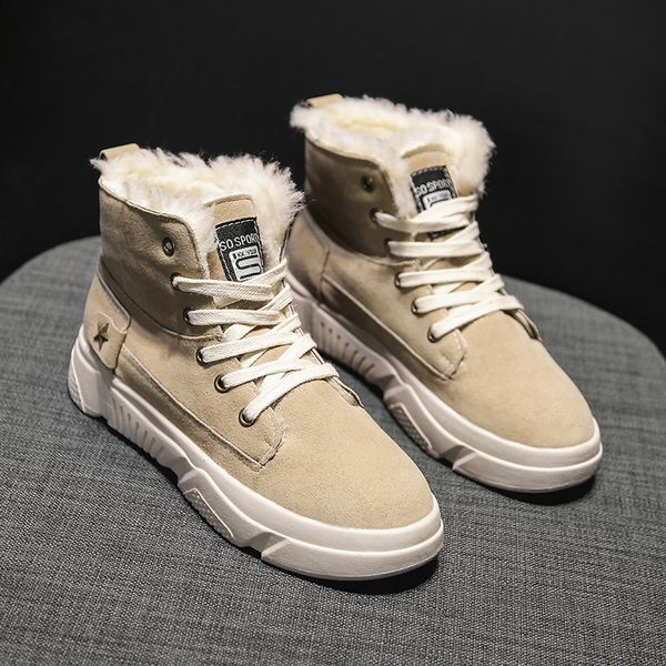 

nausk casual women hiking shoes rubber sole outdoor lace up snow boots platform warm cotton shoes suede ankle short boots, Black