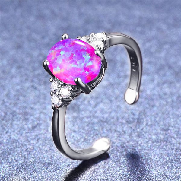 

wedding rings boho female white purple fire opal ring silver color oval stone adjustable promise engagement for women, Slivery;golden