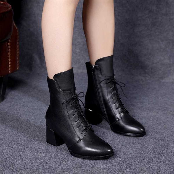 

cresfimix women classic boots for autumn lady fashion black pu leather lace up boots a6406x