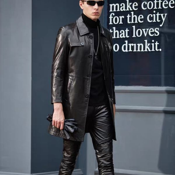 

guikell spring autumn men's collar europe and the united states solid color leather jacket youth motorcycle leather jacket, Black