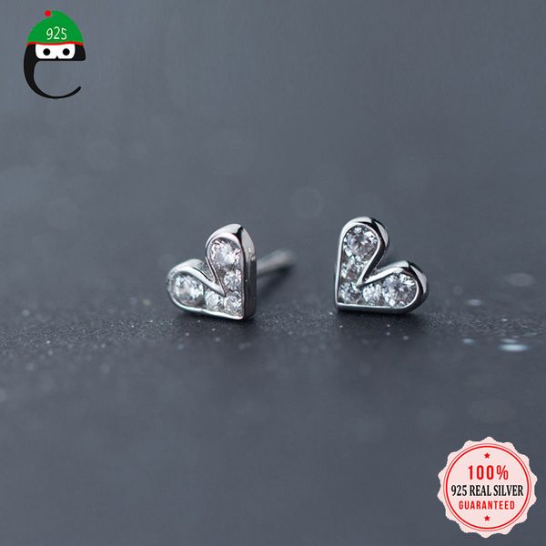 

elfoplatasi 100% 925 sterling silver cute small heart clear cz stud earrings silver for women fashion jewelry gift xy899, Golden;silver