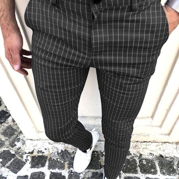 

men's pants plaid trousers male social slim fit streetwear clothing sweatpants joggers casual business soft summer fashion 2020, Black