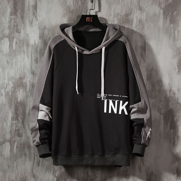 

autumn spring patchwork black hoodies men's sweatshirts hip hop punk streetwear casual pullover kg-320