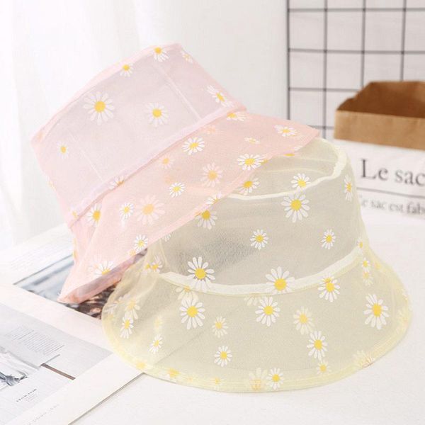 

high snapback fashion daisy sun cap summer daisies embroidered buckets hat women transparent lace flower beach panama hats, Blue;gray