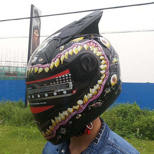 

motorcycle armor malushun big eyes helmet men's full face women's animal horns black vintage
