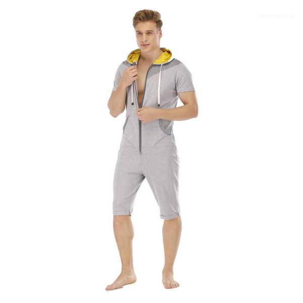 

fashion slim male clothing mens 2020 luxury designer 2pcs set summer short sleeve hoodies jumpsuits suit, Gray