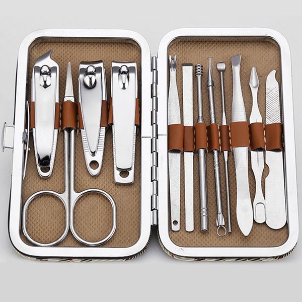 

new 12pcs/set manicure set pedicure scissor cuticle knife ear pick nail clipper kit stainless steel nail care tool manicure set