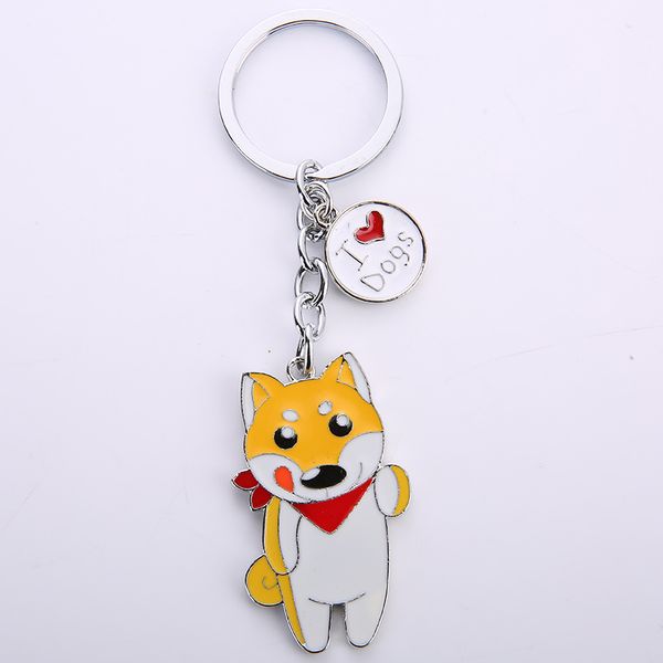 

cartoon shiba dog pendant key chains for women men pet dog bag charm car key ring holder animal pendant charms gifts, Silver