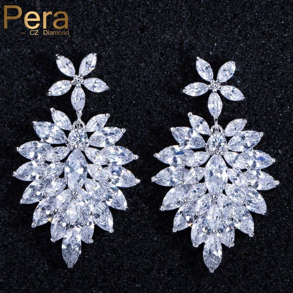 

dangle & chandelier romantic big flower shaped pave setting bridal cubic zirconia long drop earrings for wedding aniversary jewelry gift e00, Silver