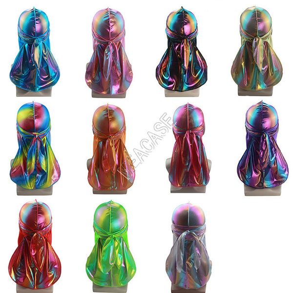 

sparkly durags laser turban long tail shiny silky designers durag bandana turban wave caps headwear headband pirate caps rags hat d82411, Yellow