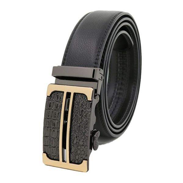 

men's automatic buckle genune leather strap black for male jeans suit pants business ratchet designers letter belt, Black;brown