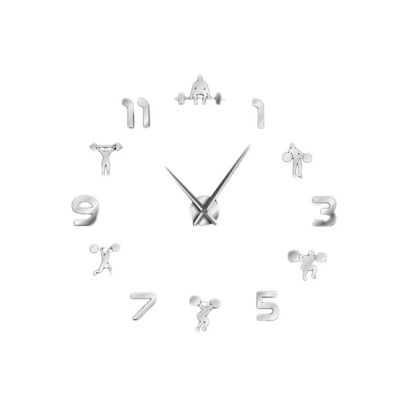 

weightlifting fitness room wall decor diy giant wall clock mirror effect powerlifting frameless large clock watch