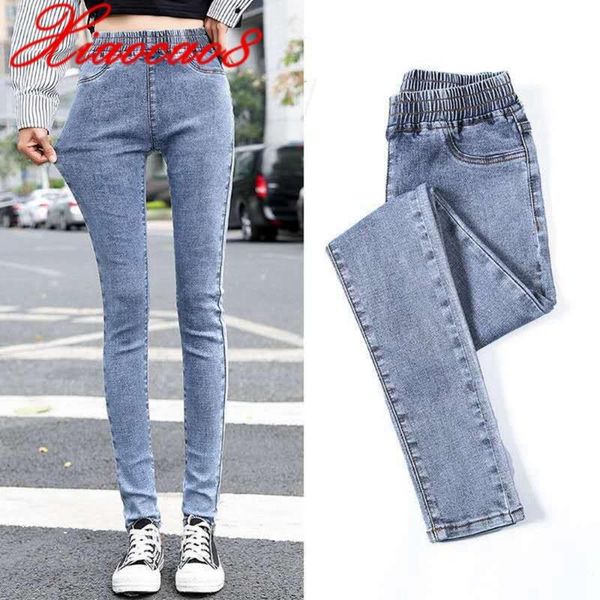 

women stretch soft jeans plus size elestic waist denim woman pants trousers femme mom jeans slim pencil pants for women black, Blue