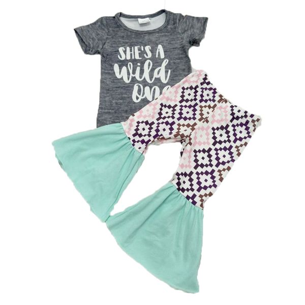 

children fashion outfit t-shirt and bell pants 2 pcs girl letter printed outfit with short sleeve t200808, White