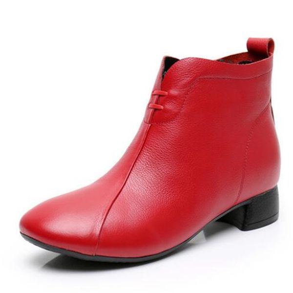 

cowhide genuine leather boots women shoes autumn boots large size warm winter snow shoes winter fashion, Black