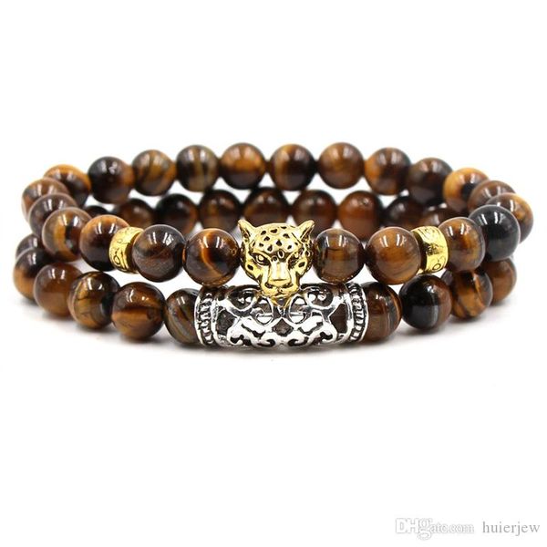 

tiger eye stone bracelet set owl lion charm bracelet natural stone bead bracelet, Golden;silver