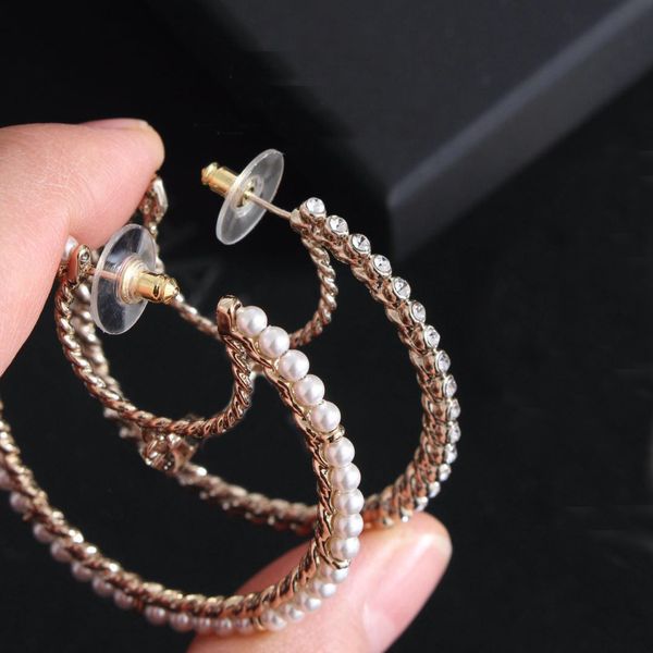 

fashion brand have stamps moon pearl hoop earrings aretes for lady women party wedding marry jewelry engagement lovers gift with box 0317