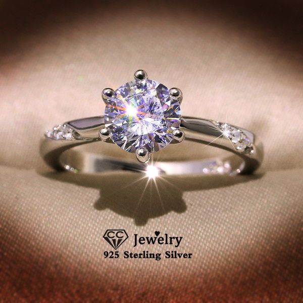 

trendy rings for women 925 sterling silver cubic zirconia bridal wedding promise ring fine jewelry drop shipping 3170, Golden;silver