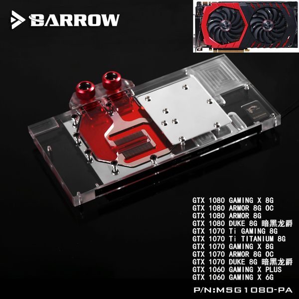 

barrow full cover graphics card block use for msi armor/gtx1080/1070/1060 gaming x duke gpu radiator block rgb to aura 4pin