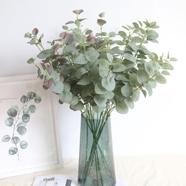 

green artificial leaves large eucalyptus leaf plants wall material decorative fake plants for home shop garden party decor 66cm