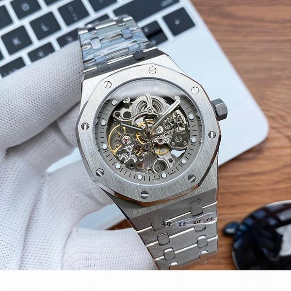 

mens watch dial hollow out 316l stainless steel automatic mechanical men watches movement 43mm montre de luxe, Slivery;brown