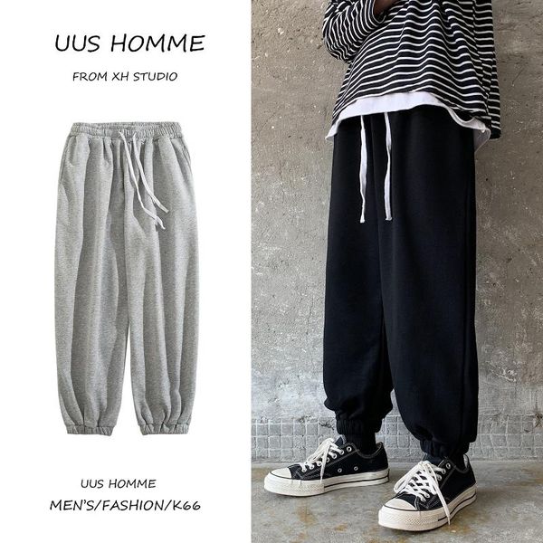 

autumn casual loose solid color sports cropped pants youth sports casual ankle pants loose for men, Blue