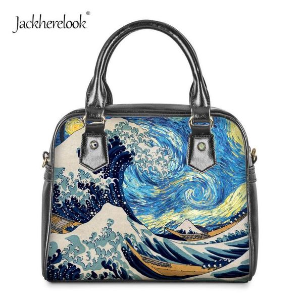 

jackherelook art wave женщины повседневная сумка моды кожа сумка классический японский серии ukiyoe sea wave тотализаторы