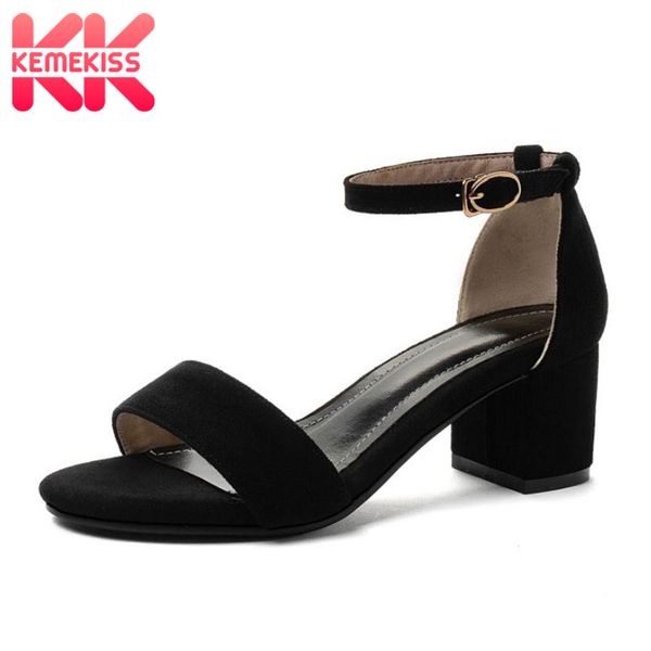 

kemekiss new fashion shoes sandals open toe square heel buckle strap flock casual shoes black women footwear female size 34-43