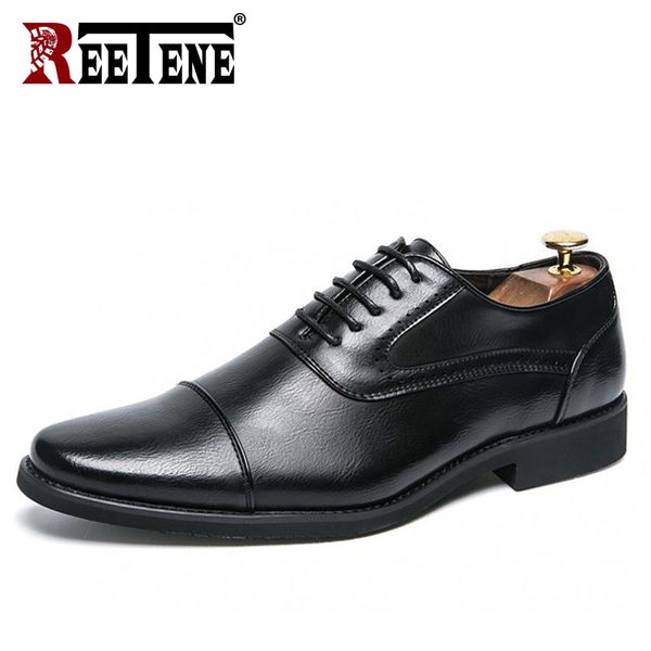 

reetene lace up men dress shoes comfort men's casual business shoes big size office men formal wedding for, Black