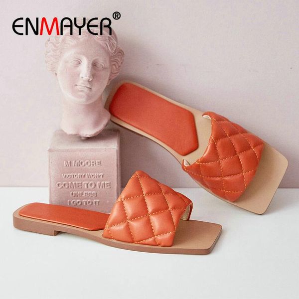 

enmayer 2020 summer indoor plaid slipper kid suede shallow flat square heel microfiber womens slippers red womens shoes, Black