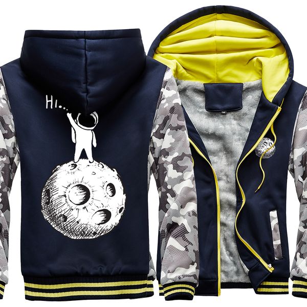 

астронавт moon прохладный печать толстовки мужчины повседневного смешной камуфляж с капюшоном зима 2020 толстых пальто куртки дряблой zipper, Black